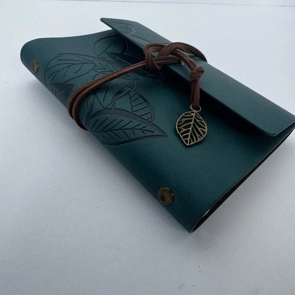5.8x4 Inch Travel Refillable Leather Diary Scrapbook Gift, Teal Cyan Blue